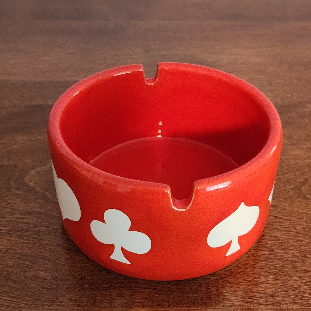 Vintage German Waechtersbach Red Ceramic Ashtray with White Card Suits